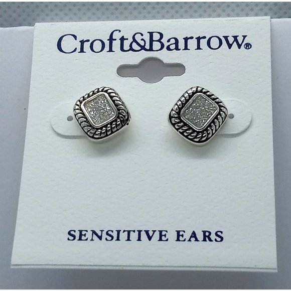 Croft & Barrow Sensitive Ears Druzy Like Silver Tone Southwest Stud Earrings NEW - Picture 1 of 5